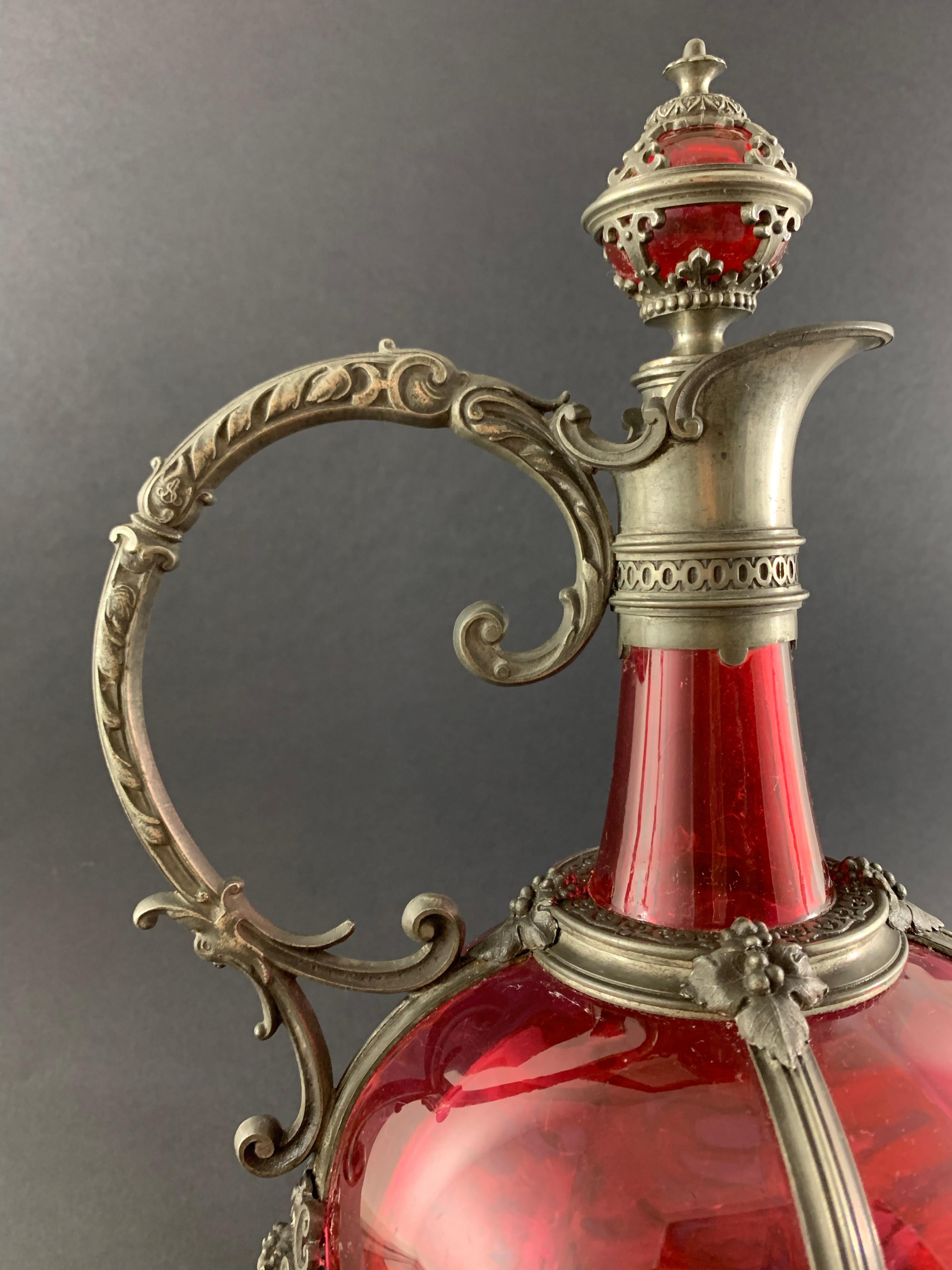 Renaissance Revival Red Crystal Ewer 19th Century 1