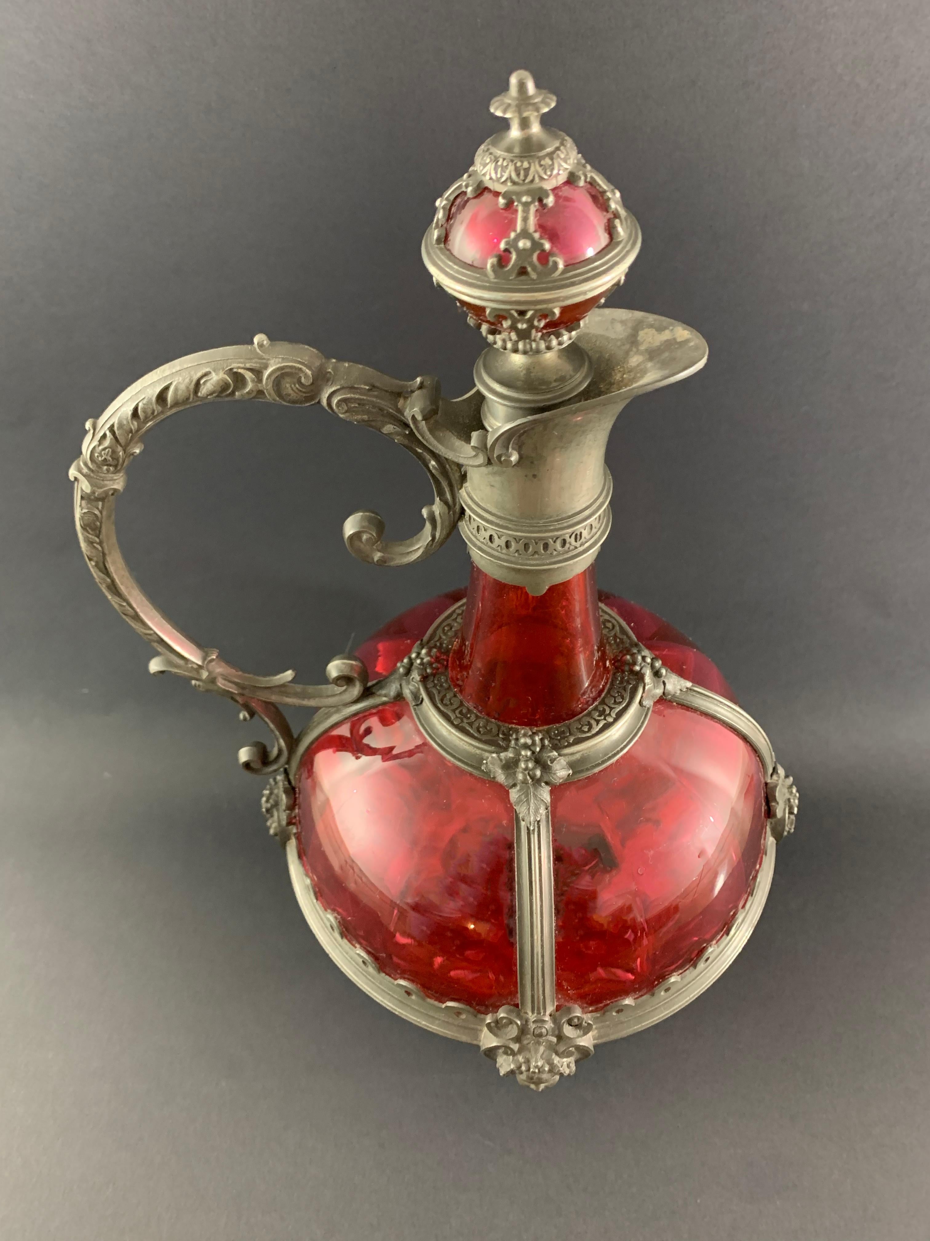 Renaissance Revival Red Crystal Ewer 19th Century 2