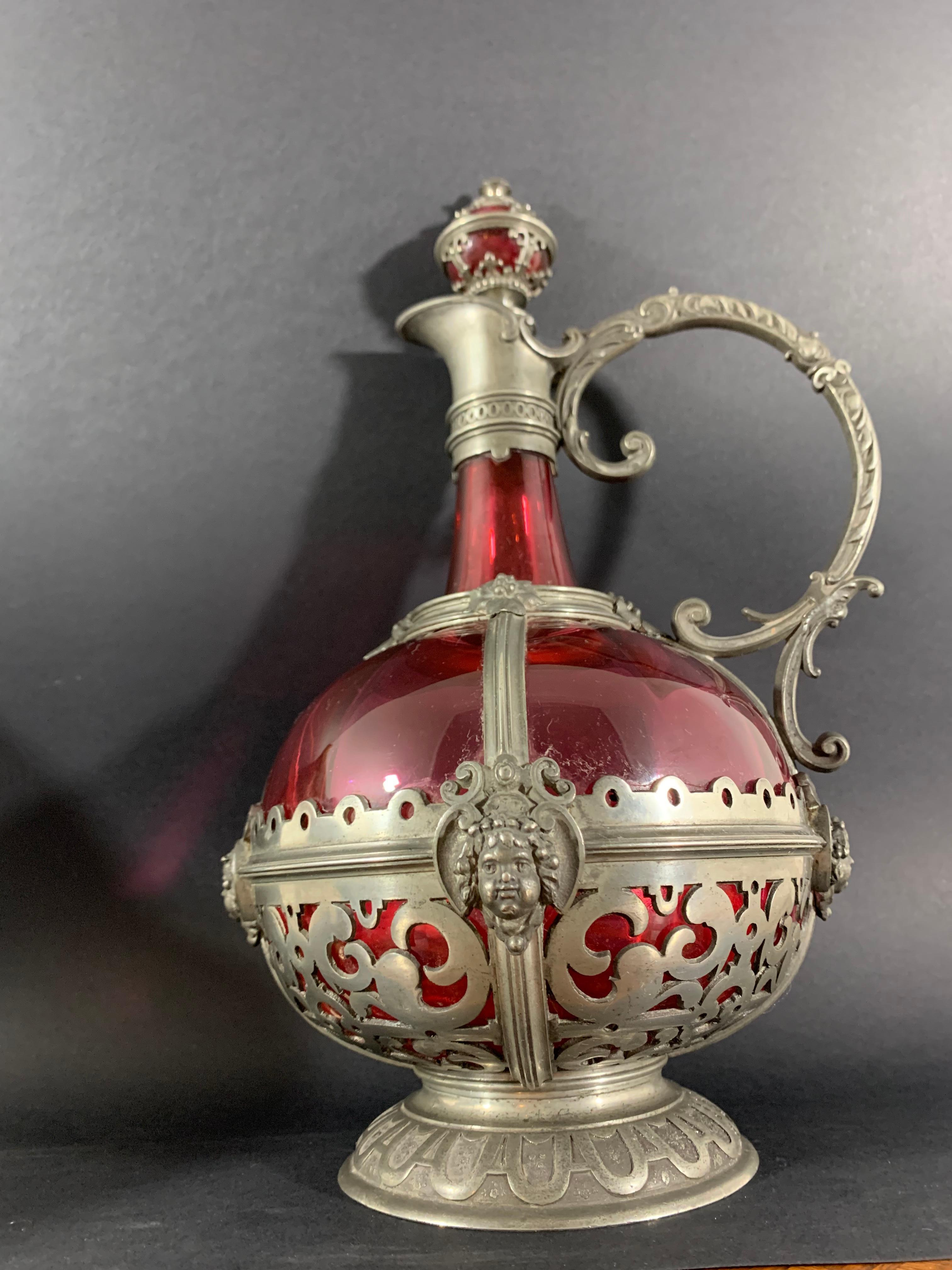 Renaissance Revival Red Crystal Ewer 19th Century 3