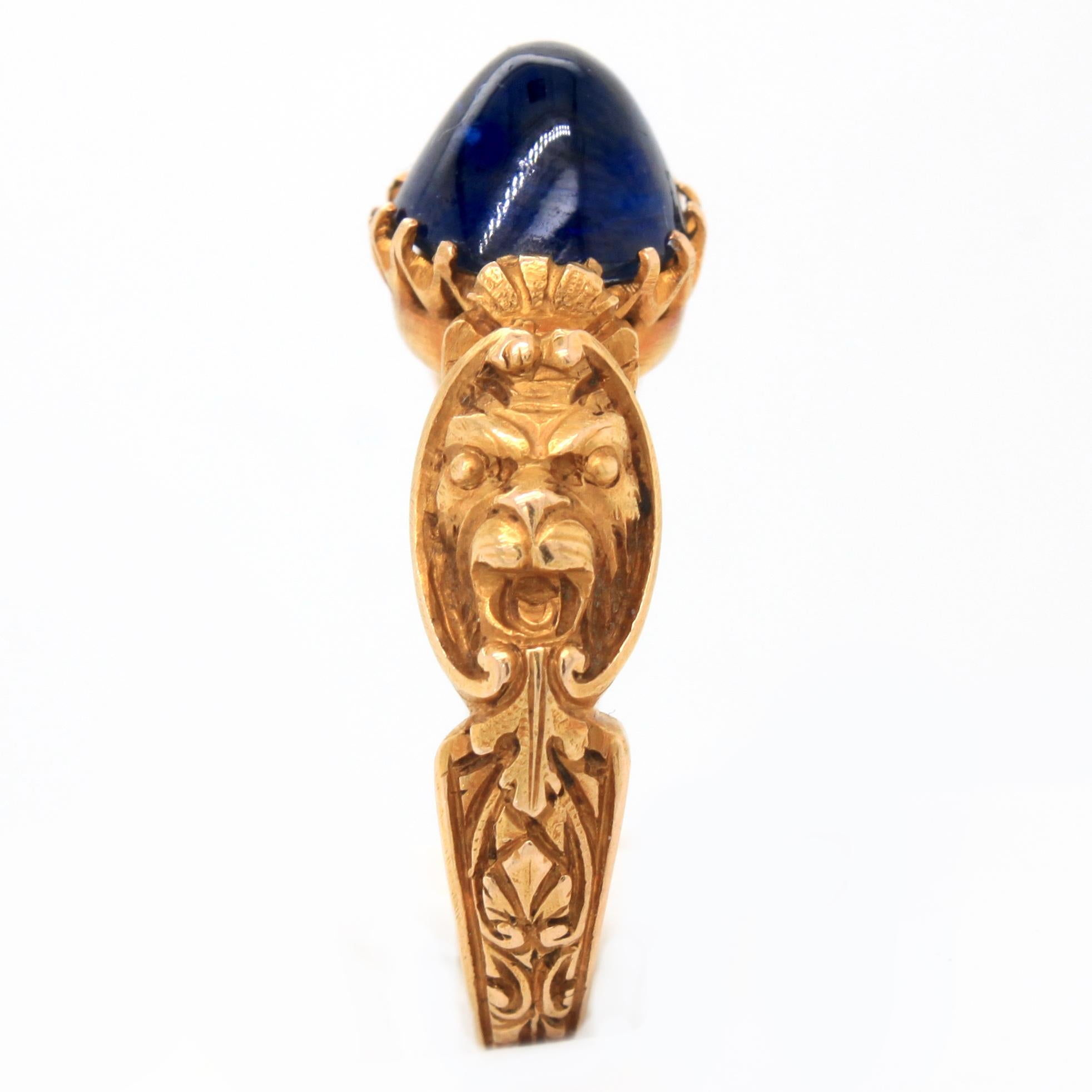 Renaissance Revival Sapphire and Gold Ring, circa 1840s In Good Condition In Idar-Oberstein, DE