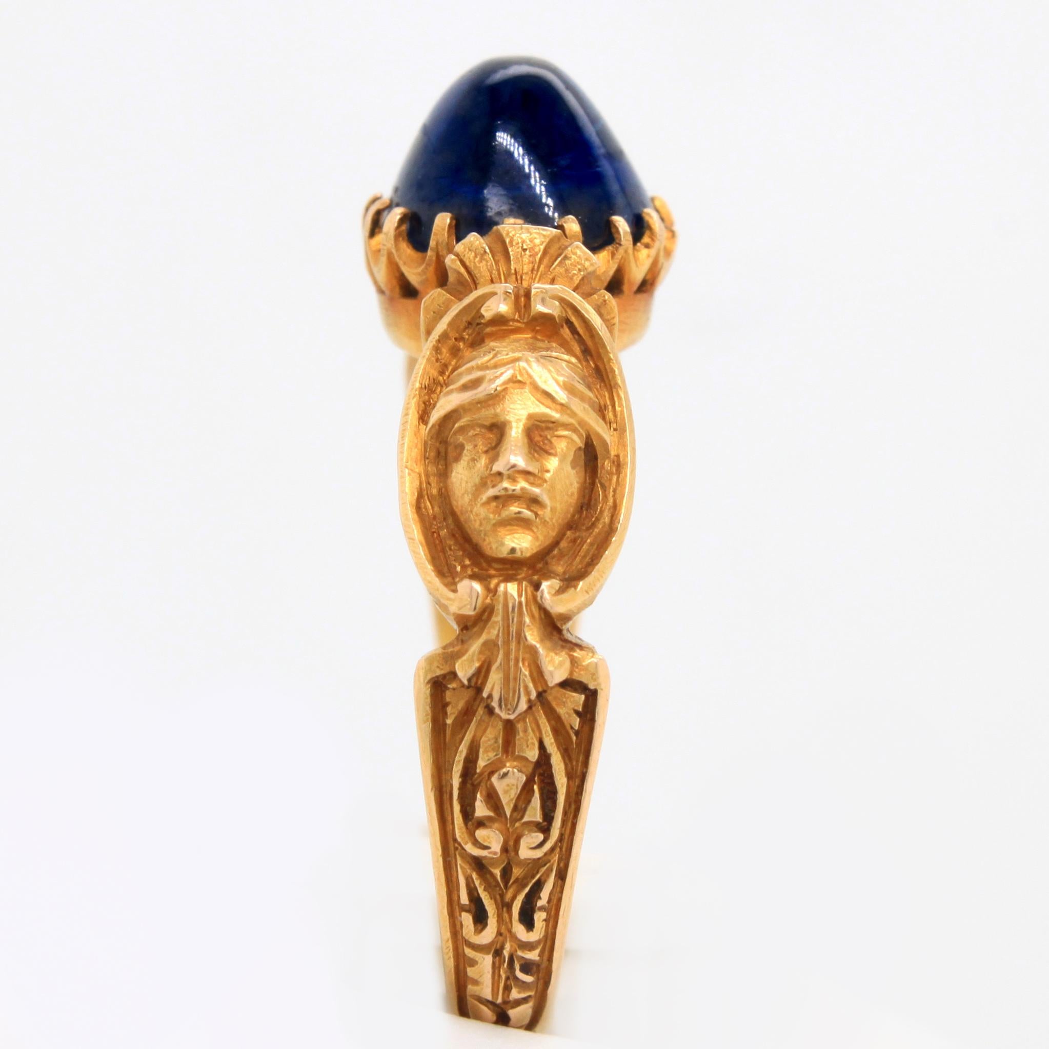Women's or Men's Renaissance Revival Sapphire and Gold Ring, circa 1840s