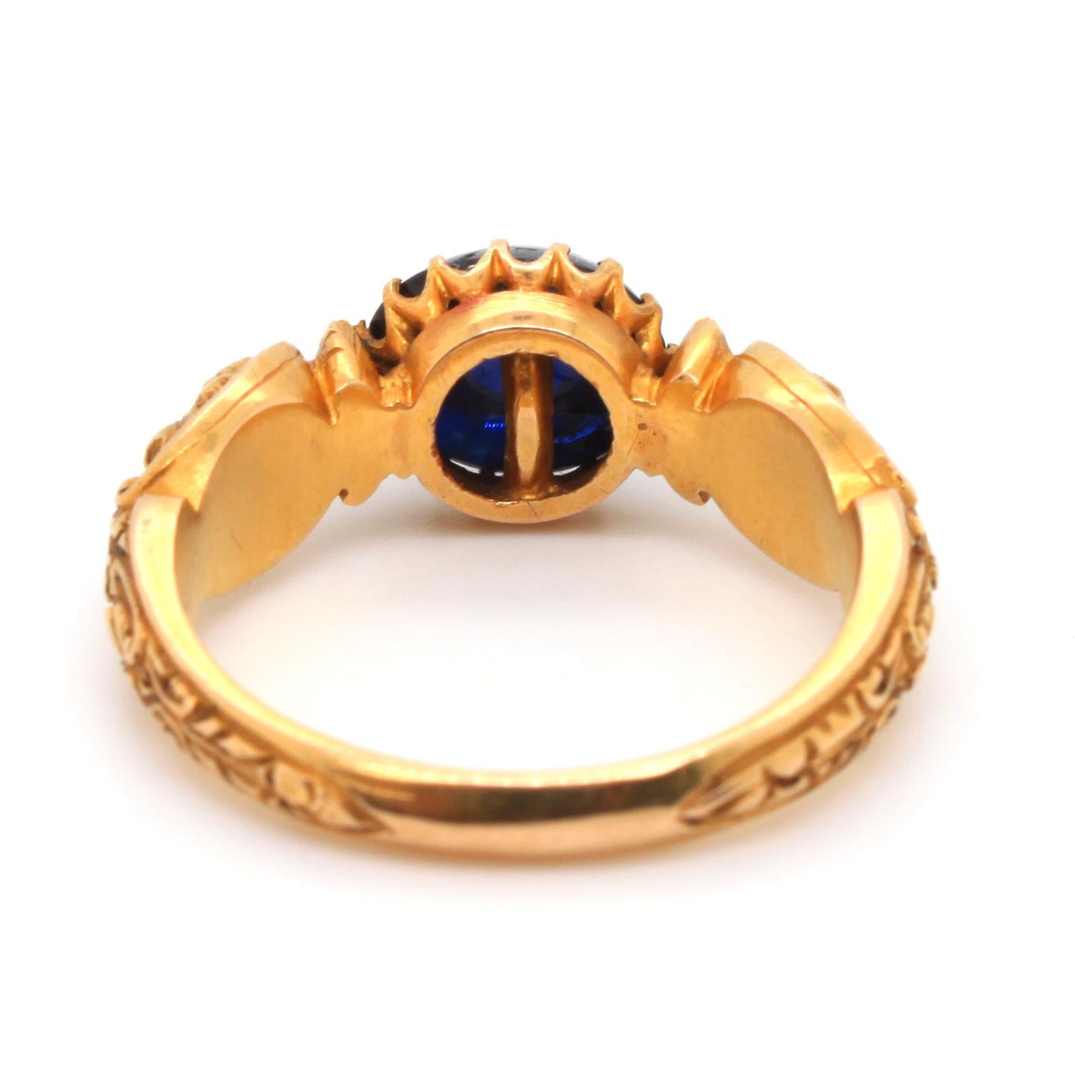 Renaissance Revival Sapphire and Gold Ring, circa 1840s 2