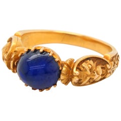 Antique Renaissance Revival Sapphire and Gold Ring, circa 1840s