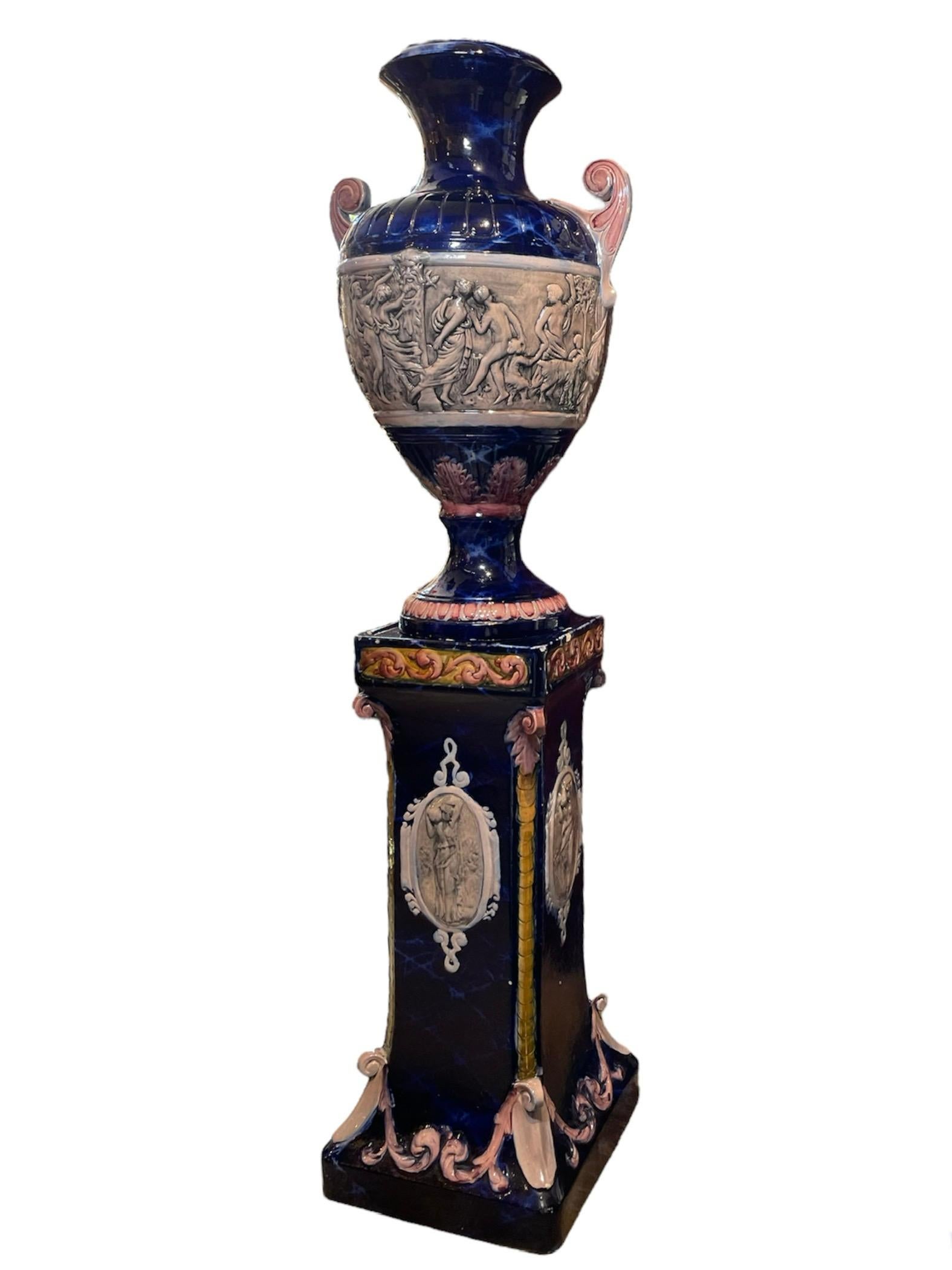 Hand-Crafted Renaissance Revival Set Of Amphora And Pedestal  For Sale