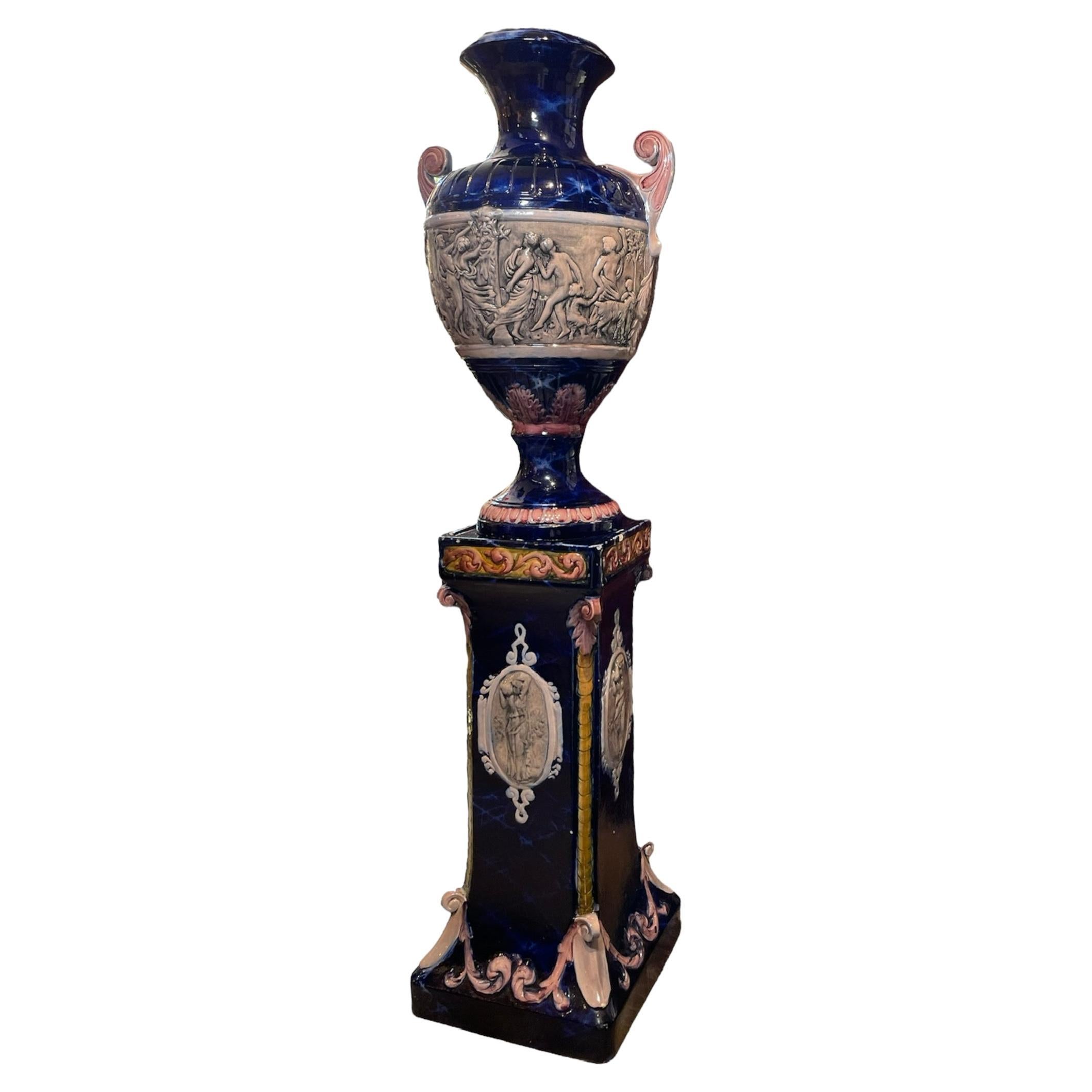 Renaissance Revival Set Of Amphora And Pedestal  For Sale