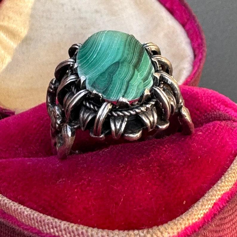 Renaissance Revival Silver Malachite Ring For Sale 5