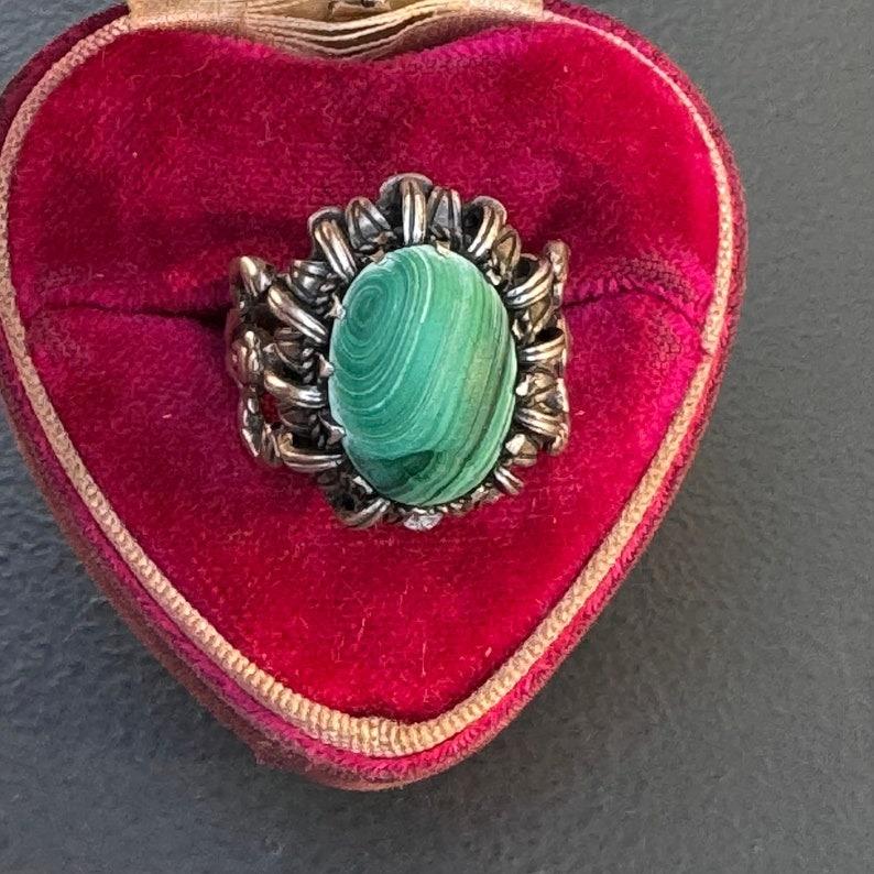 Renaissance Revival Silver Malachite Ring For Sale 6