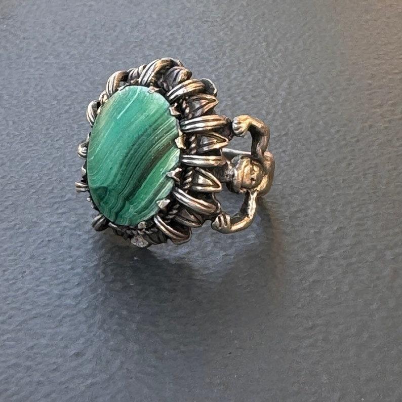 Renaissance Revival Silver Malachite Ring For Sale 1