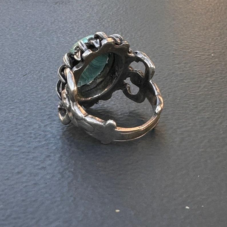 Renaissance Revival Silver Malachite Ring For Sale 4