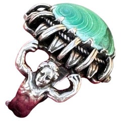 Anillo renacentista de malaquita de plata