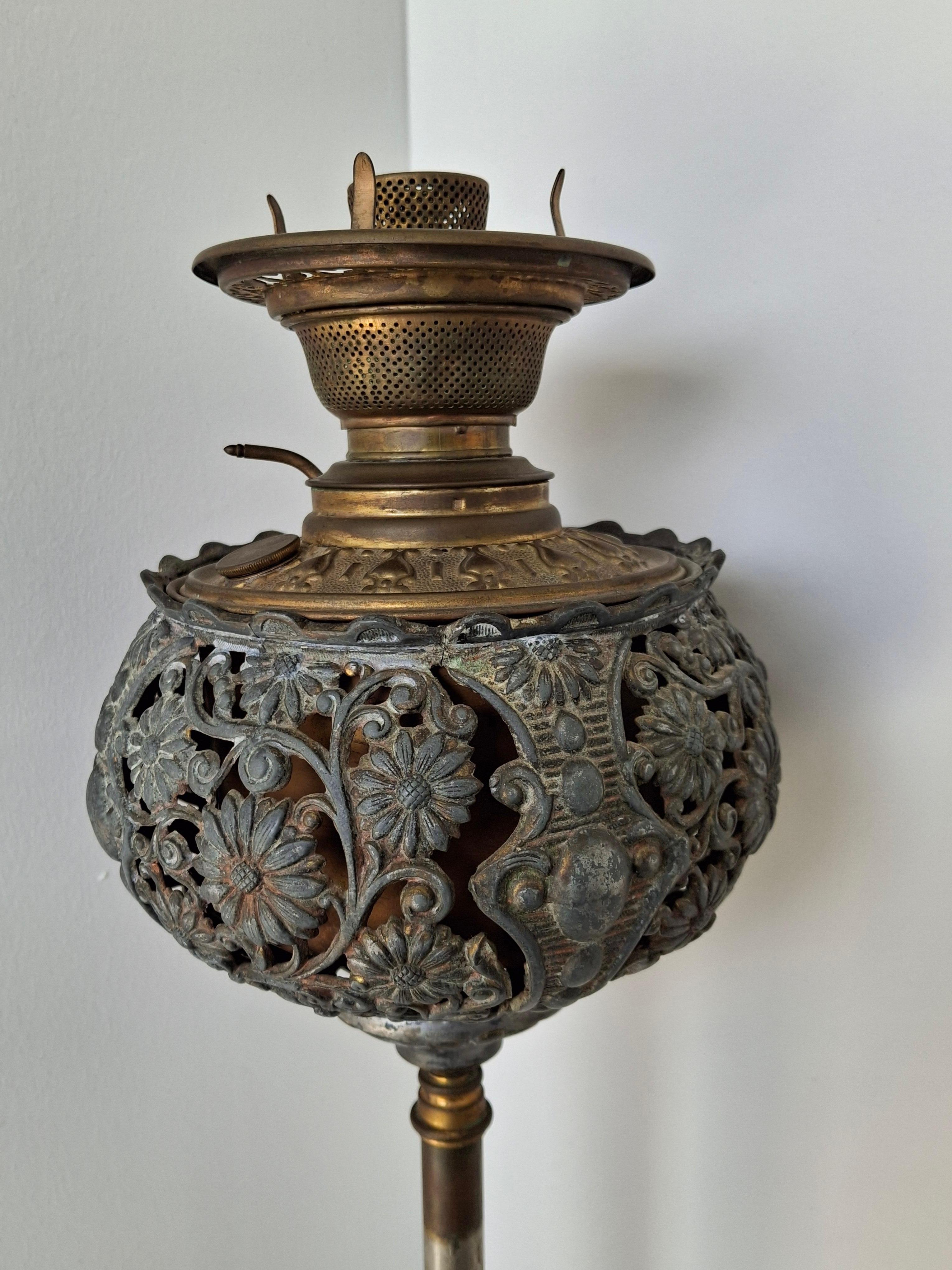 Renaissance Revival Style Cast Brass and Onyx Top Table with Adjustable Oil Lamp For Sale 6