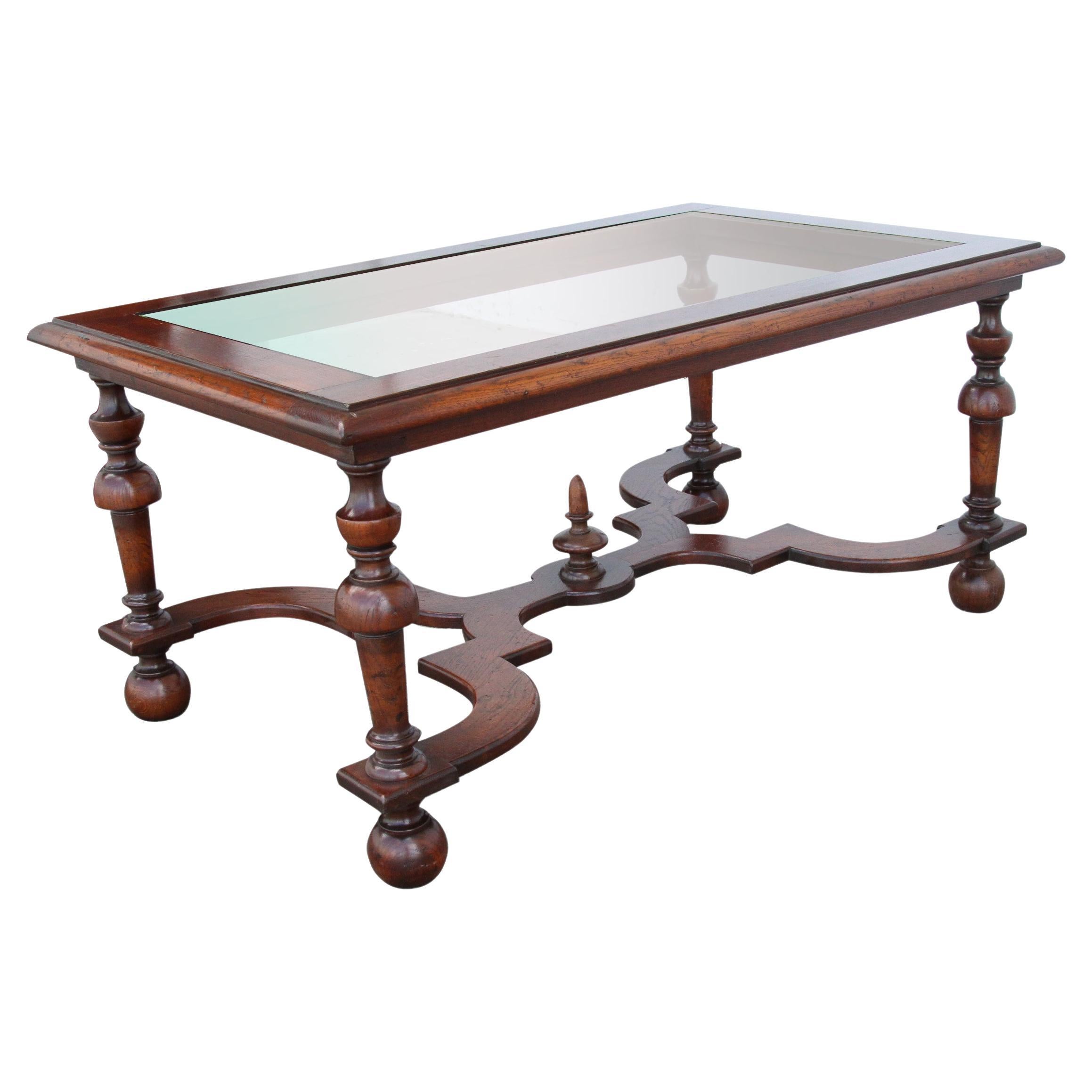 Renaissance Revival Style Coffee Table with Scalloped X-Bar Stretcher For Sale