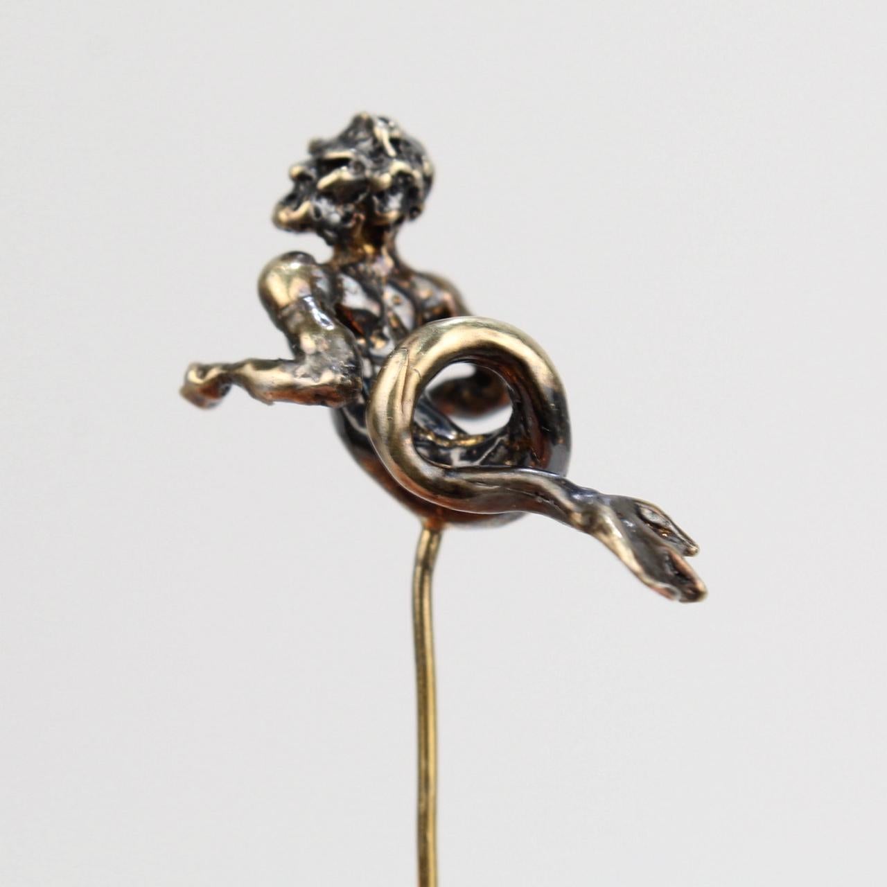 Neorenaissance-Revival-Stil Figural Gold Neptune oder Merman Stick Pin im Angebot 6