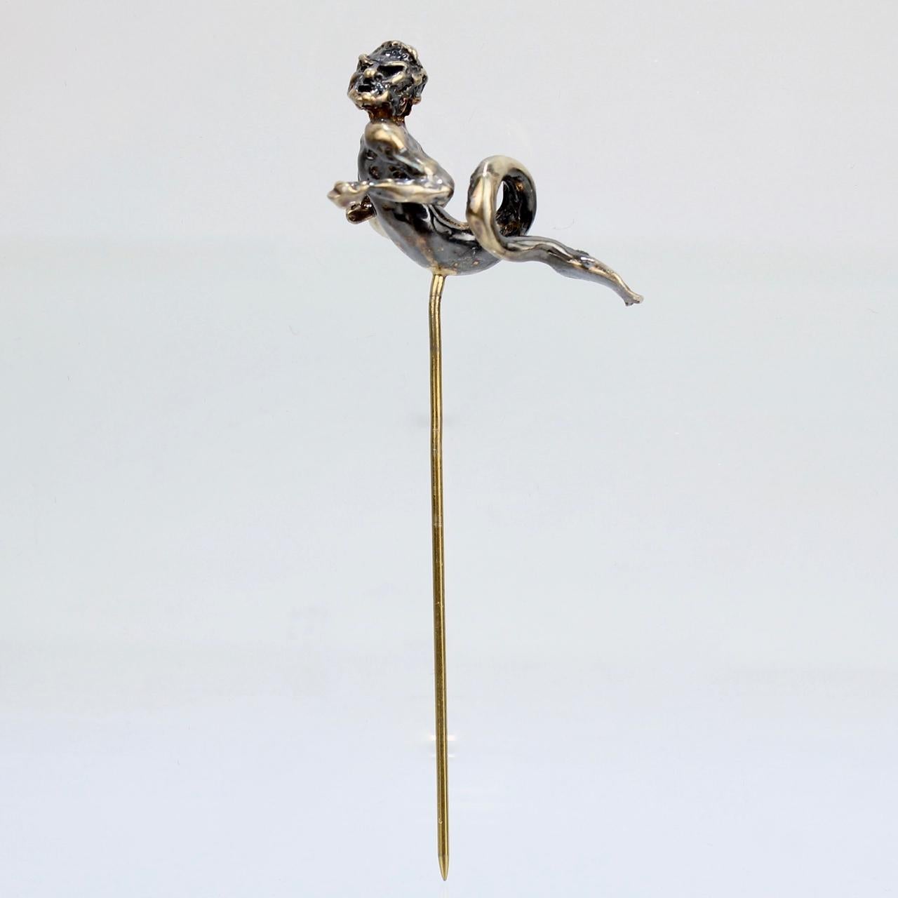 Neorenaissance-Revival-Stil Figural Gold Neptune oder Merman Stick Pin im Zustand „Gut“ im Angebot in Philadelphia, PA