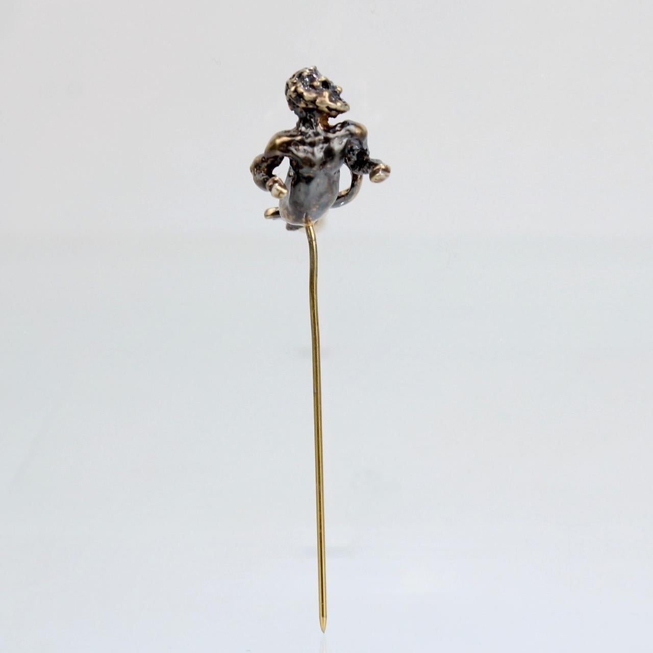 Neorenaissance-Revival-Stil Figural Gold Neptune oder Merman Stick Pin für Damen oder Herren im Angebot