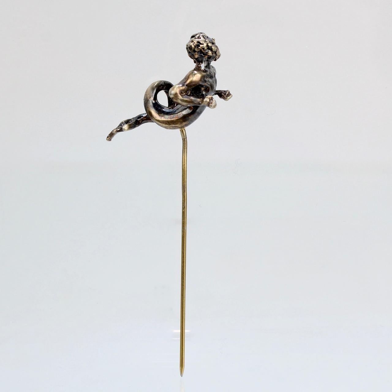 Neorenaissance-Revival-Stil Figural Gold Neptune oder Merman Stick Pin im Angebot 1