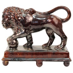 Renaissance Revival Style Lion Statue in Glazed Pottery