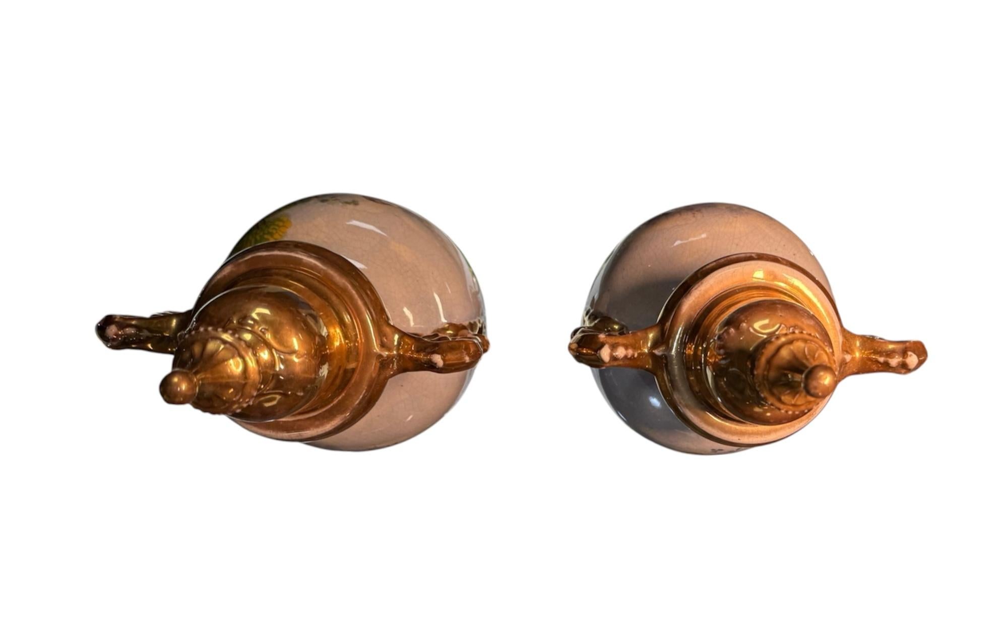 Inglese Renaissance Revival Style Pair Of A.G. Harley Jones Porcelain Urns in vendita