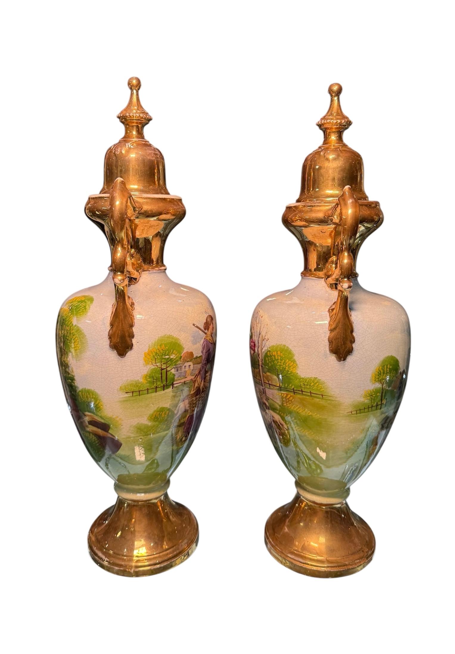 XX secolo Renaissance Revival Style Pair Of A.G. Harley Jones Porcelain Urns in vendita