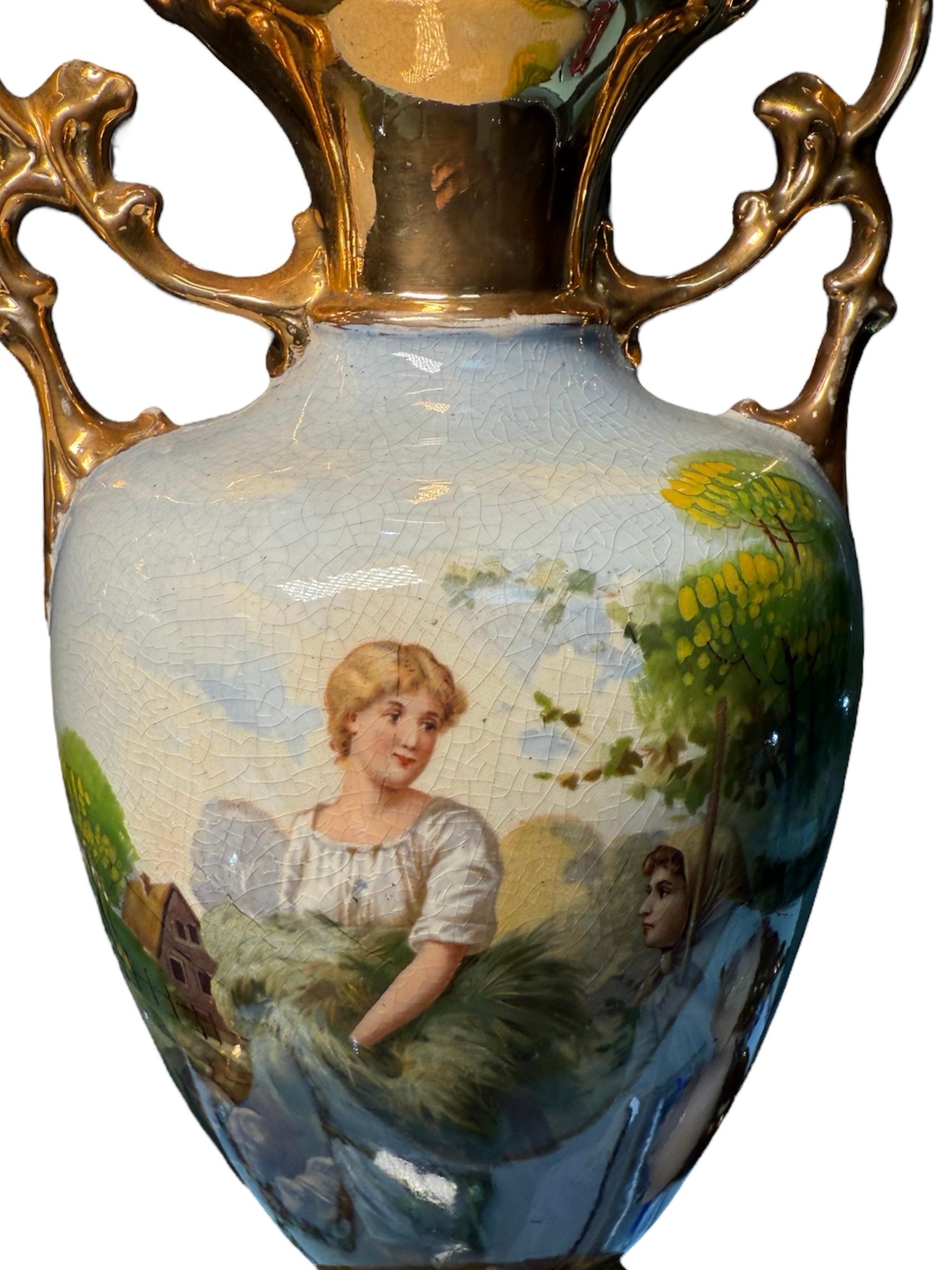 Porcellana Renaissance Revival Style Pair Of A.G. Harley Jones Porcelain Urns in vendita