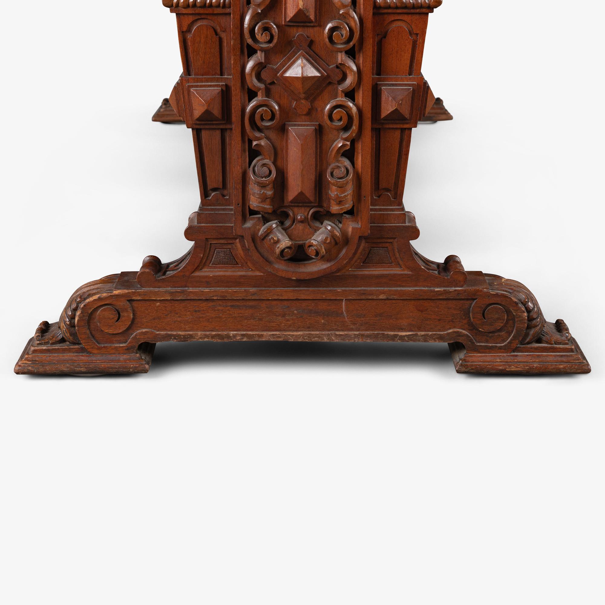 Renaissance Revival Style Partners Foyer Table Desk in Walnut For Sale 4