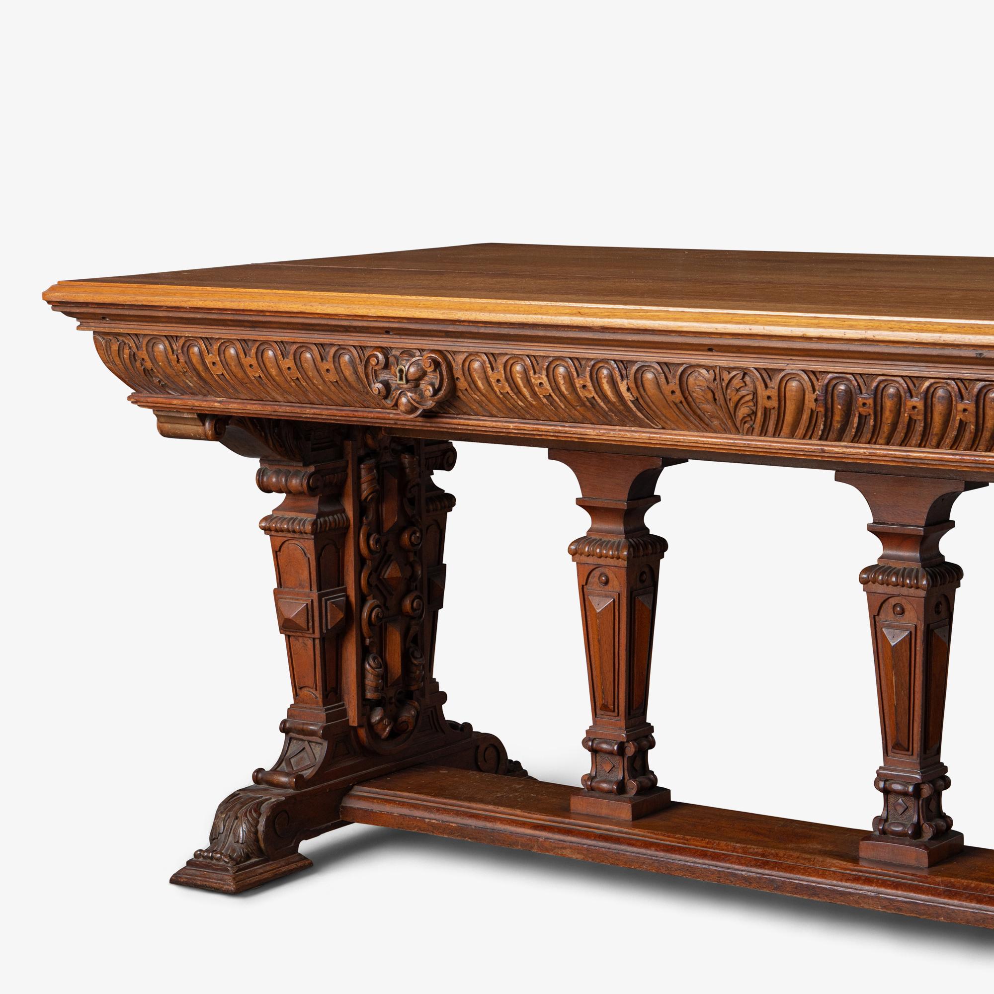 Renaissance Revival Style Partners Foyer Table Desk in Walnut For Sale 6