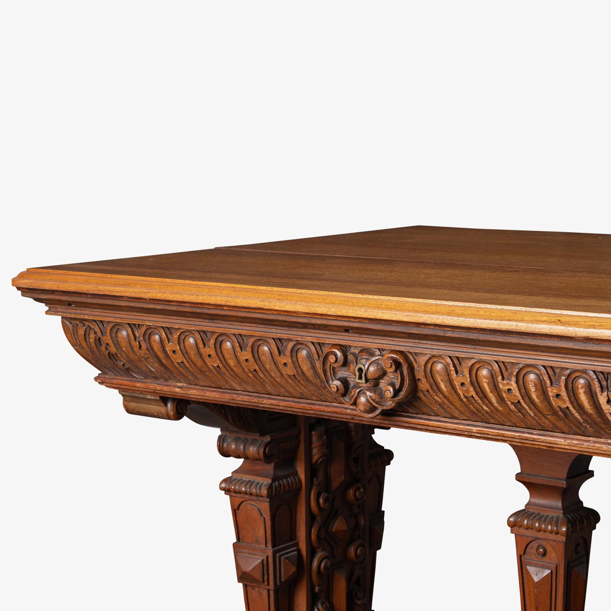 Renaissance Revival Style Partners Foyer Table Desk in Walnut For Sale 7