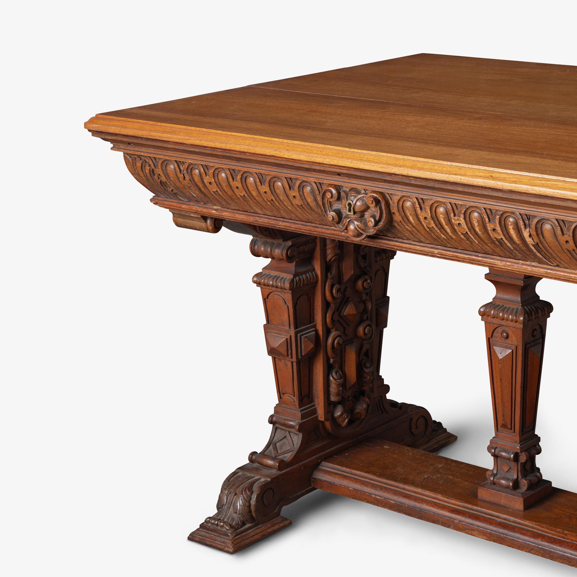 Renaissance Revival Style Partners Foyer Table Desk in Walnut For Sale 8