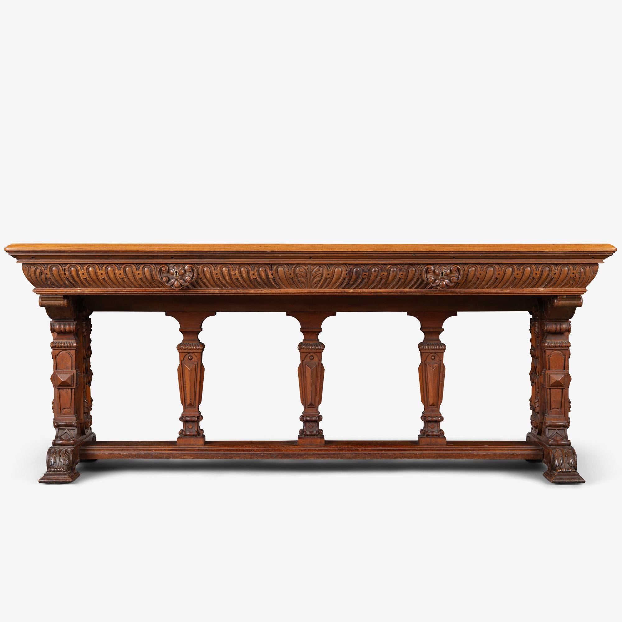 Renaissance Revival Style Partners Foyer Table Desk in Walnut For Sale 10