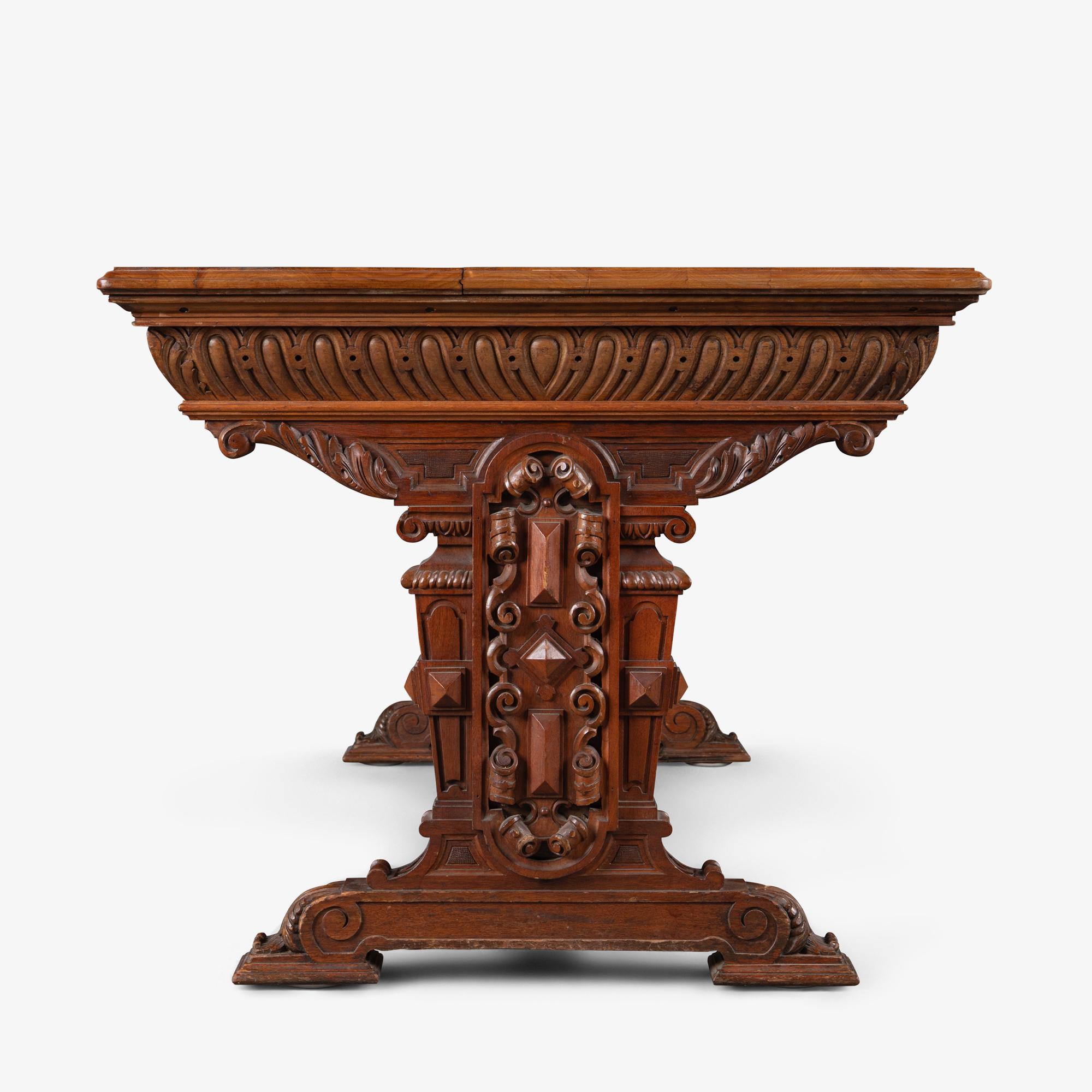 Renaissance Revival Style Partners Foyer Table Desk in Walnut For Sale 1