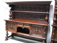 Renaissance Revival Style Solid Oak Auxiliary Credenza, Early 19th-20th Century