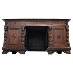 Renaissance Revival Style Solid Oak Desk, Early 19th-20th Century