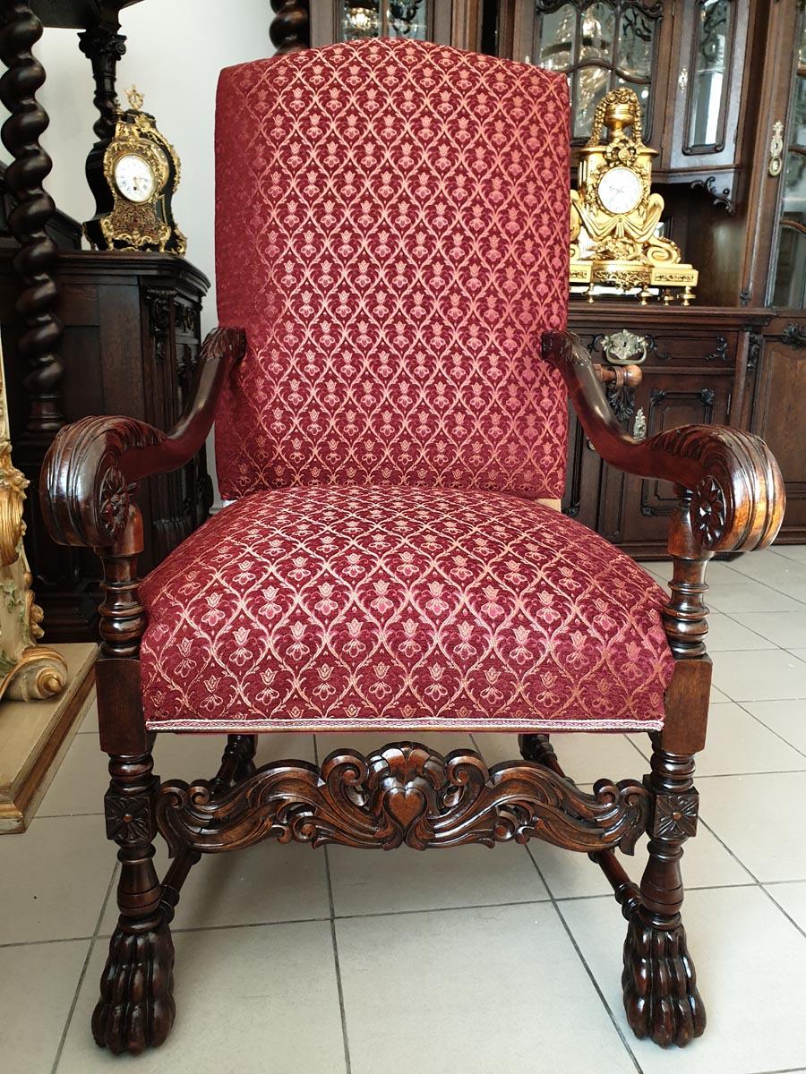 Renaissance Revival Style Solid Wood Armchair, Throne, circa 1920 For Sale 6