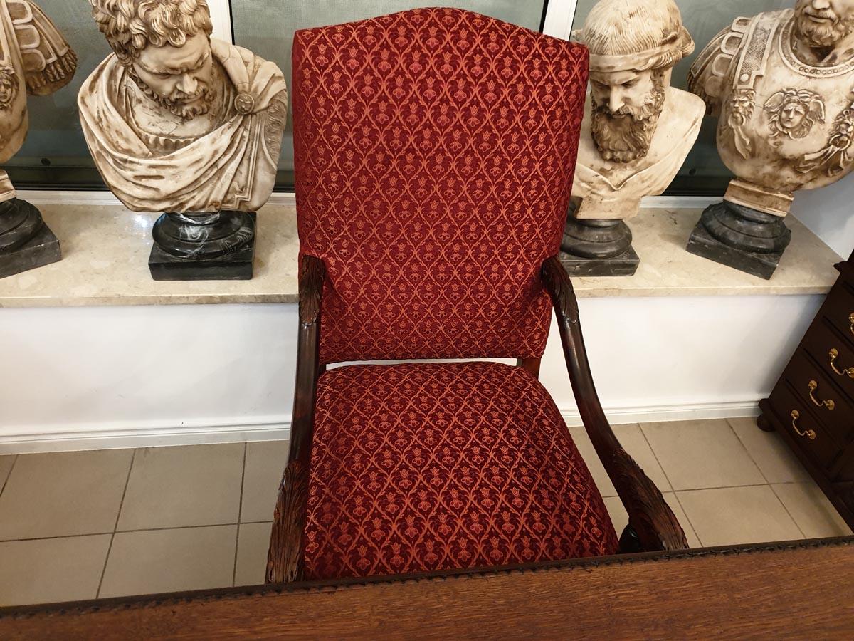 Upholstery Renaissance Revival Style Solid Wood Armchair, Throne, circa 1920 For Sale