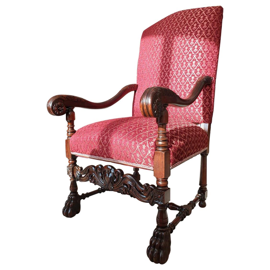Renaissance Revival Style Solid Wood Armchair, Throne, circa 1920 For Sale