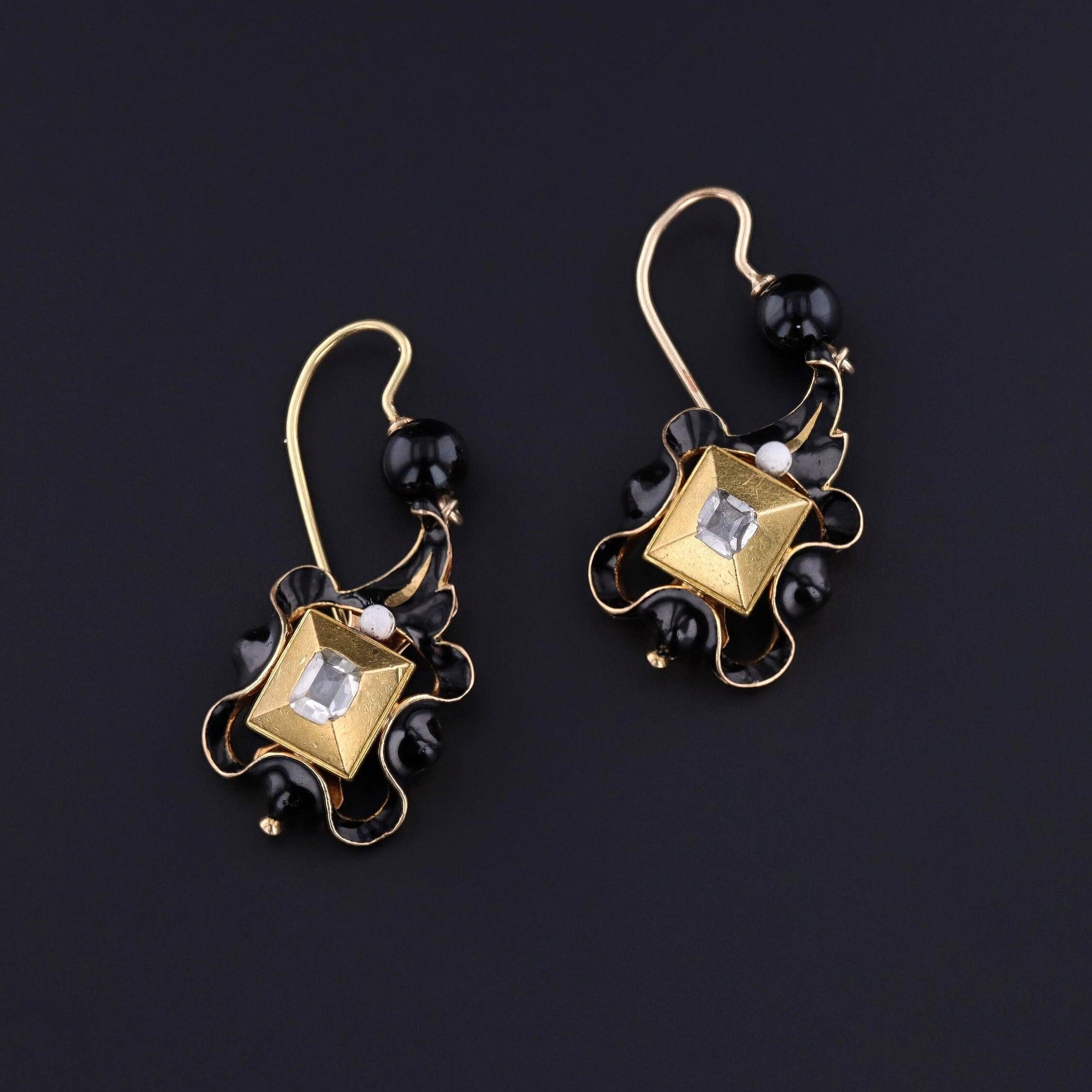 Square Cut Renaissance Revival Table Cut Diamond Earrings of Gold For Sale