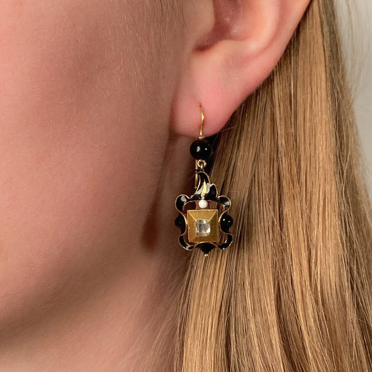 Women's Renaissance Revival Table Cut Diamond Earrings of Gold For Sale