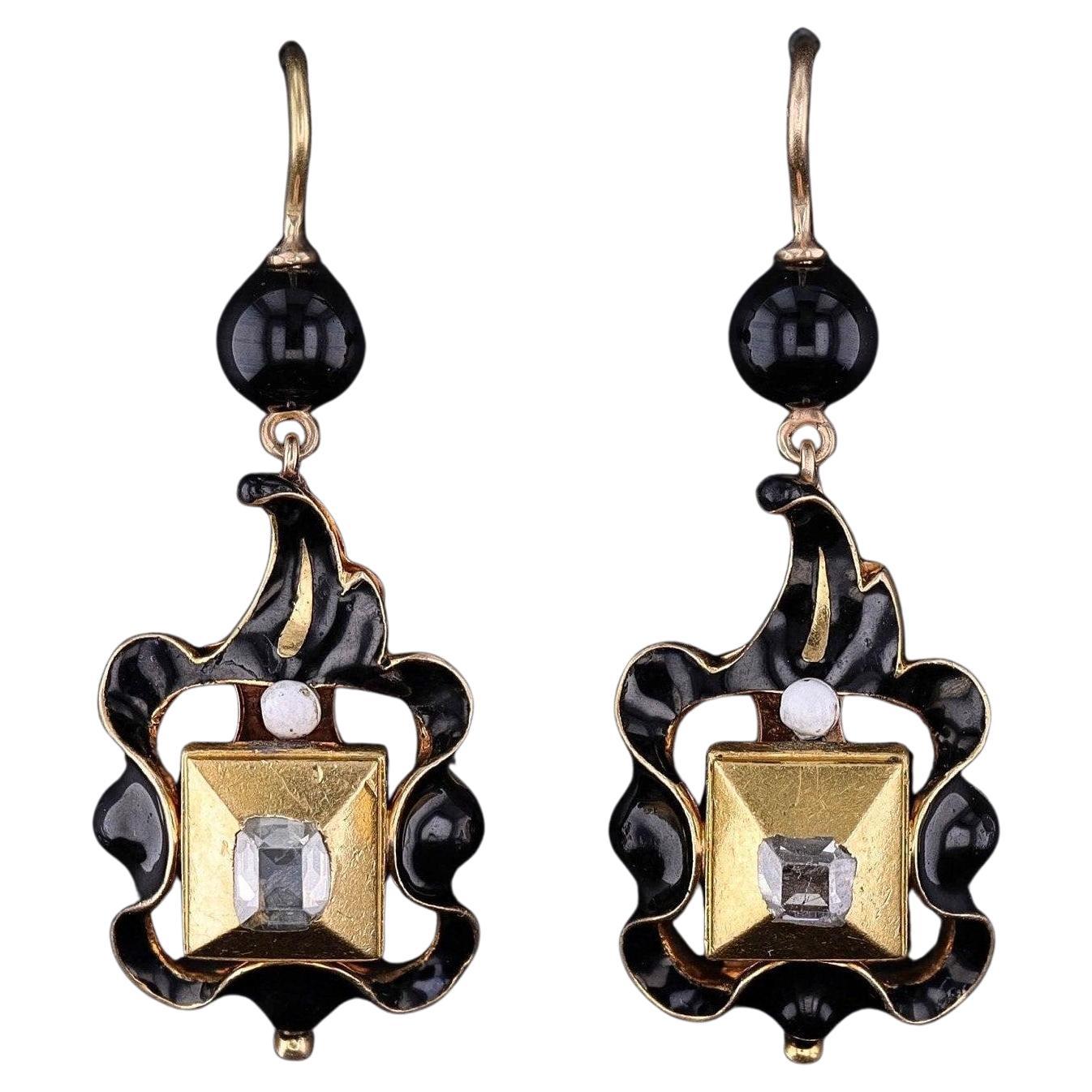 Renaissance Revival Table Cut Diamond Earrings of Gold For Sale
