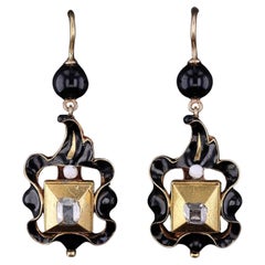 Renaissance Revival Table Cut Diamond Earrings of Gold