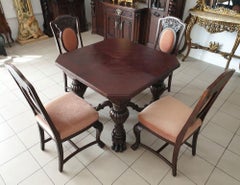 Renaissance Revival Table Set, Living or Dining Room, Table and 4 Chairs