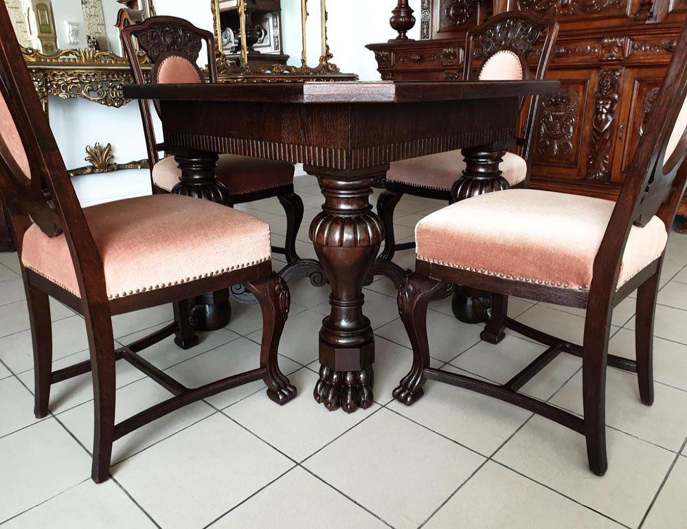 20th Century Renaissance Revival Table Set, Living or Dining Room, Table and 4 Chairs For Sale