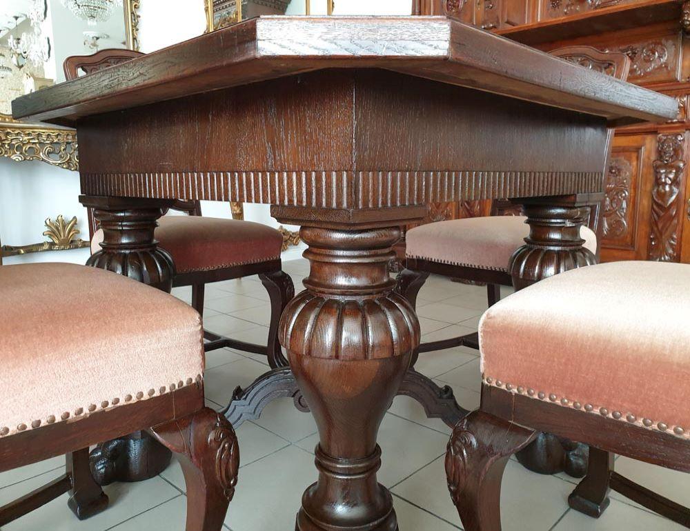Upholstery Renaissance Revival Table Set, Living or Dining Room, Table and 4 Chairs For Sale
