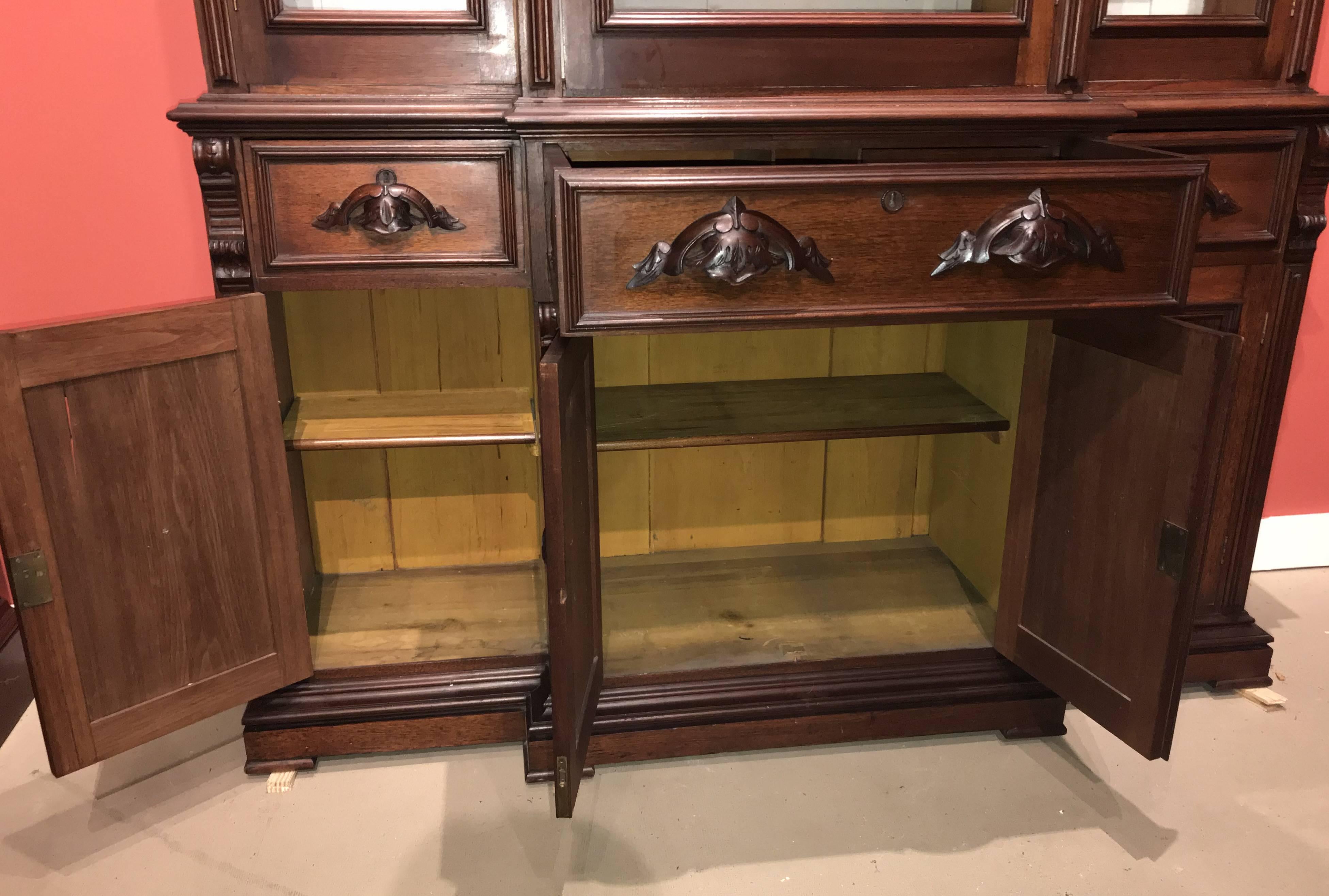 Renaissance Revival Victorian Glazed and Carved Walnut Cabinet or Bookcase 3