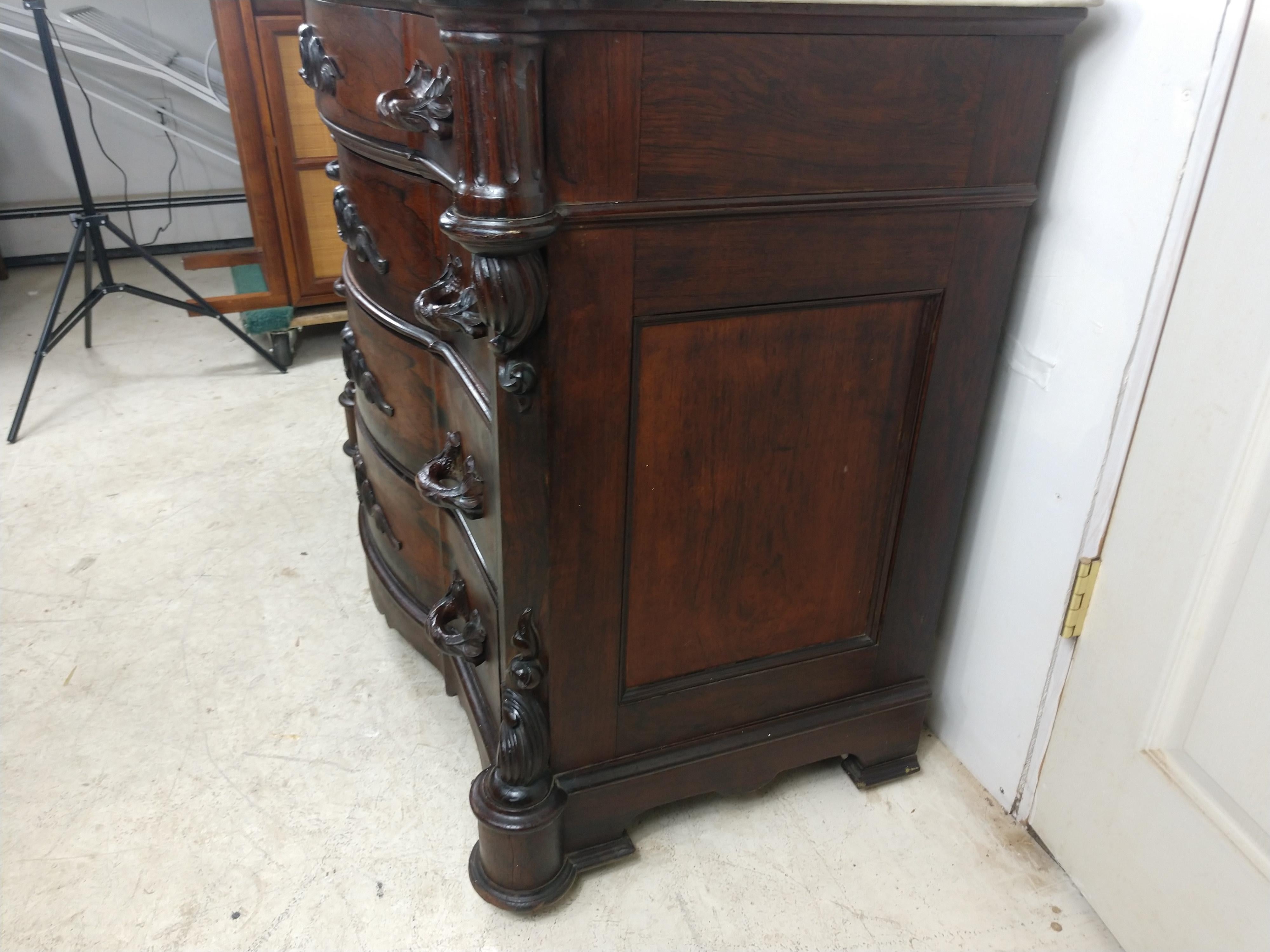 Polished Renaissance Revival Victorian Rosewood 4 Drawer Dresser, C1870
