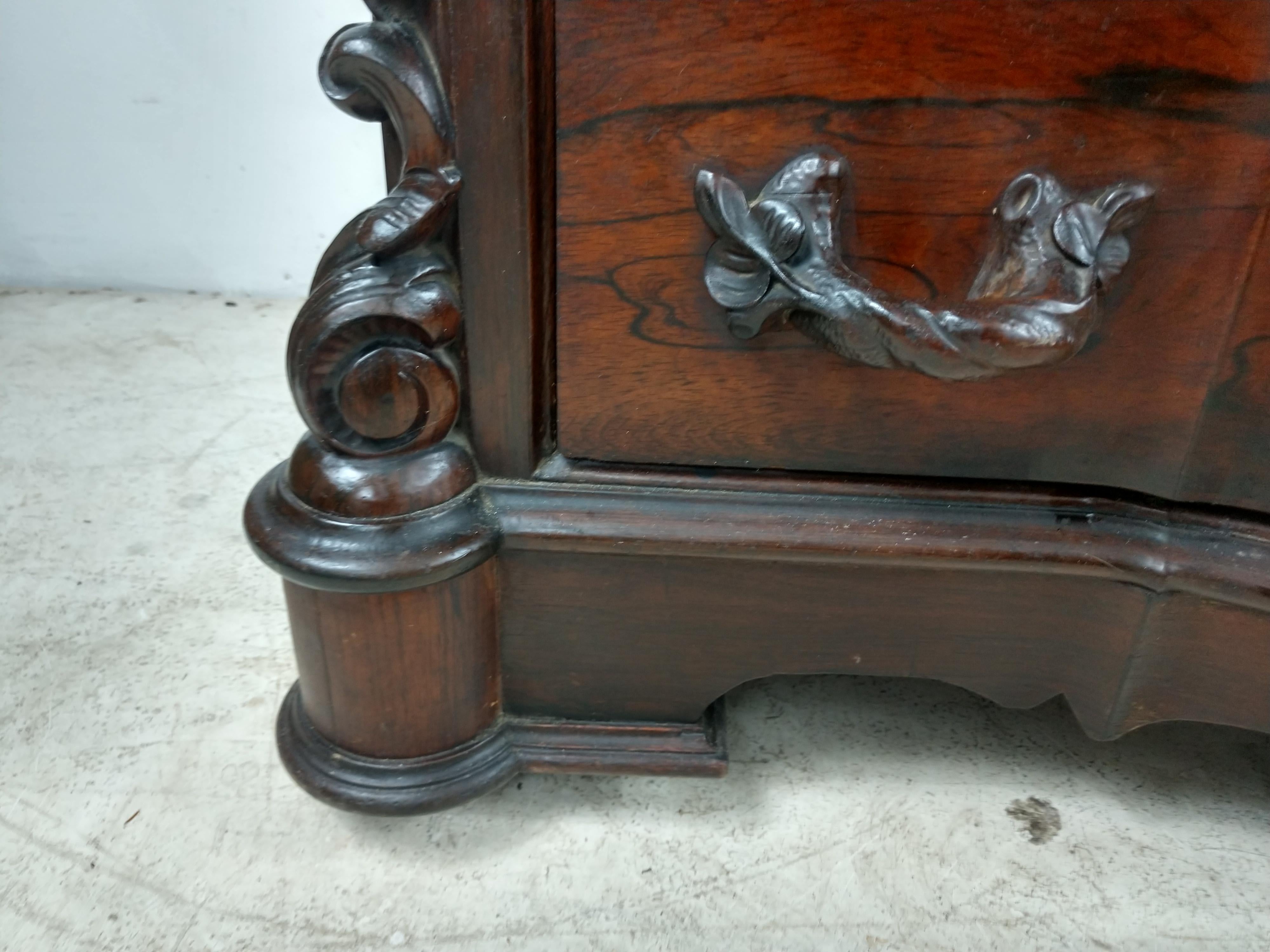 Brass Renaissance Revival Victorian Rosewood 4 Drawer Dresser, C1870
