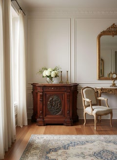Renaissance Revival Walnut and Marble Cabinet w/ Bronze Clodion Plaque
