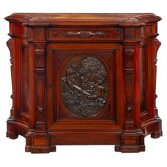Renaissance Revival Walnut and Marble Cabinet w/ Bronze Clodion Plaque