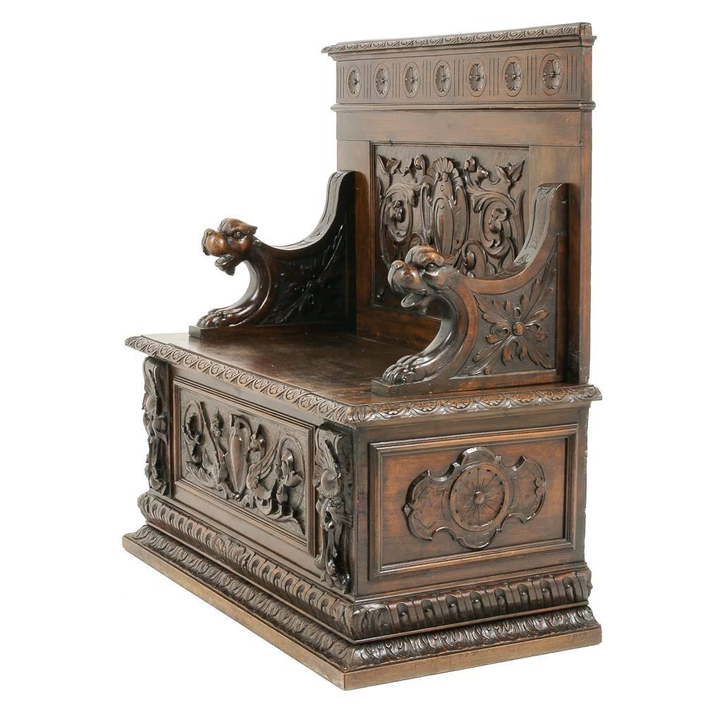 Renaissance Revival Walnut Bench 2