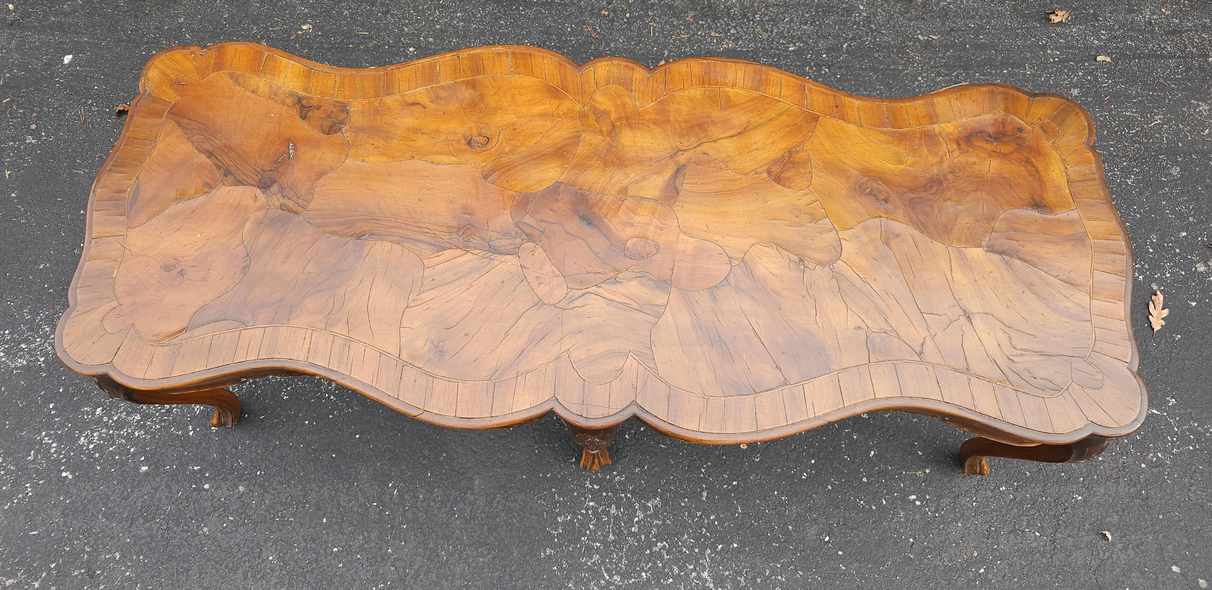 Renaissance Revival Walnut Burl and Fruitwood Cocktail Table For Sale 4