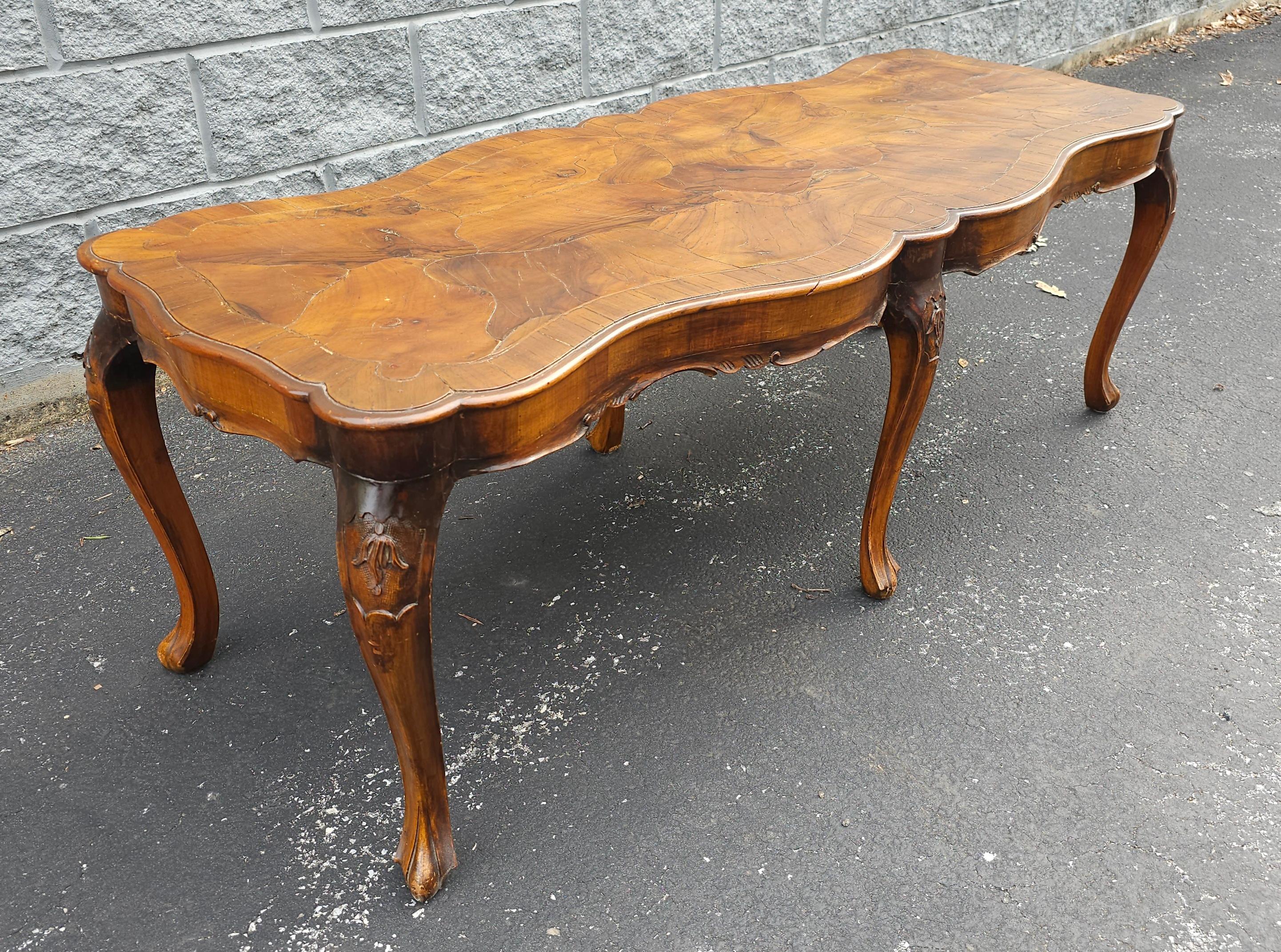 Renaissance Revival Walnut Burl and Fruitwood Cocktail Table For Sale 5